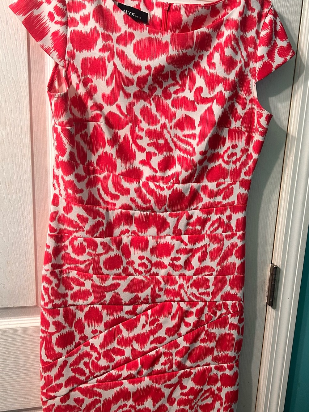 NYX Coral-Pink and White Patterned Sheath Dress